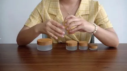 50ml/1.7oz Frosted Glass Cosmetic Cream Jar Bottle Refillable Glass Face Cream Pot with Bamboo Lids 
