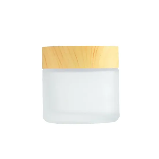 Round Frosted Glass Cream Jar 50g Clear Cosmetic Packaging Jar Glass Cosmetic Jar with Wooden Cap 