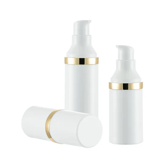 Customized 15ml 30ml 50ml Press Airless Bottle White and Pink Color Cosmetic Packaging Airless Serum Bottle with Plastic Cap 
