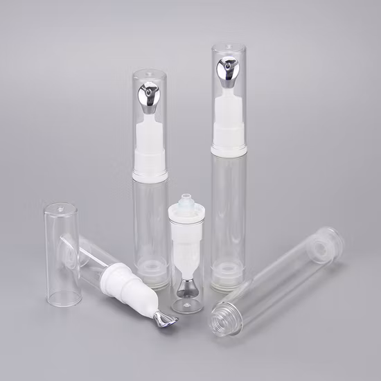 Double Wall 7.5ml 10ml 15ml Clear San Plastic Eye Cream Airless Bottle with Zinc Alloy Applicator for Anti