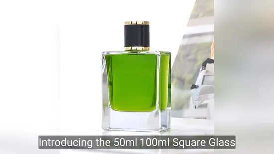 50ml 100ml Square Glass Perfume Bottle Package Thick Bottom with Black Metal Cap 